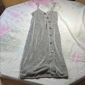 Caution To The Wind Ribbed Buttoned Slip Dress